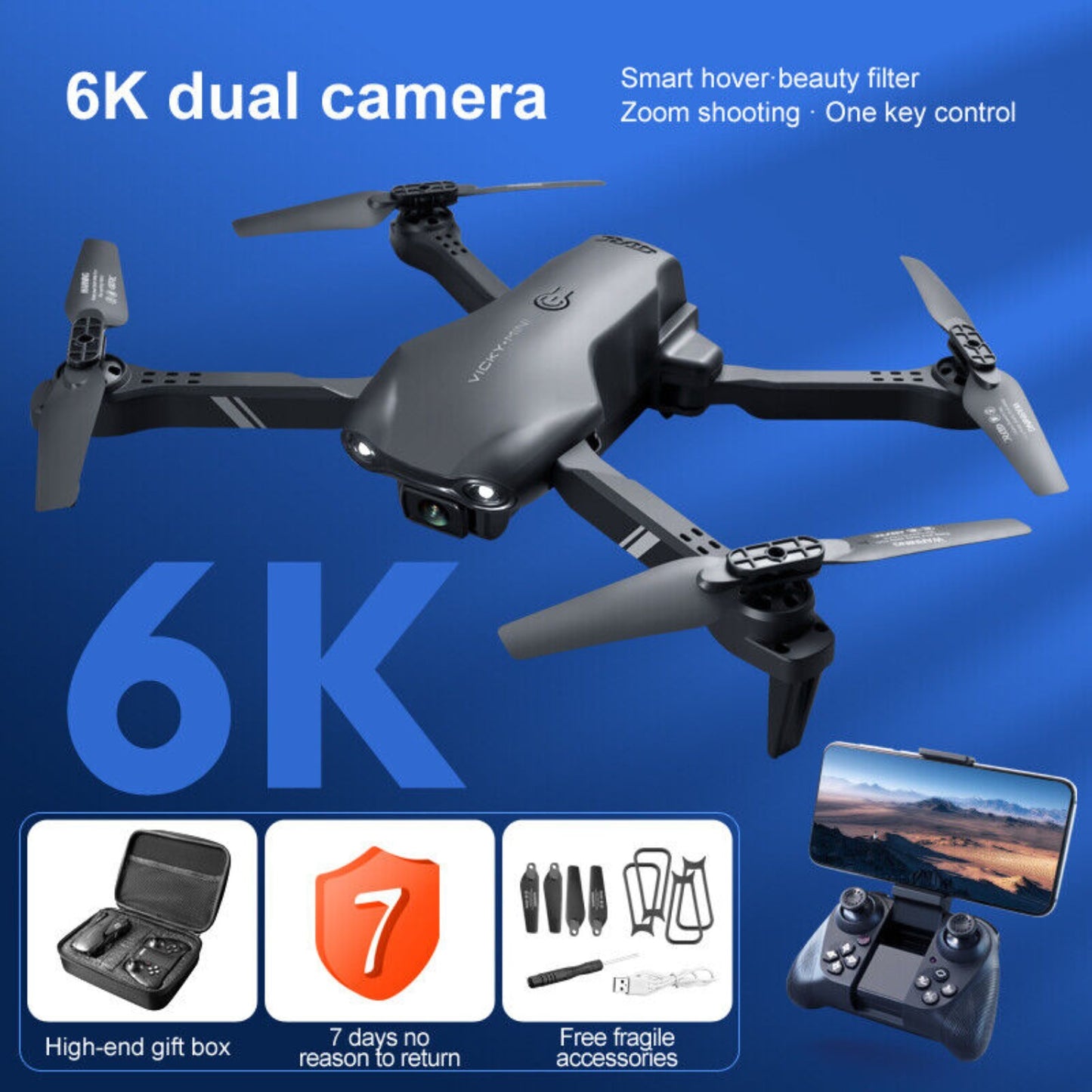Drone with 6K HD Dual Camera WiFi FPV Camera Drone ,2 Battery.