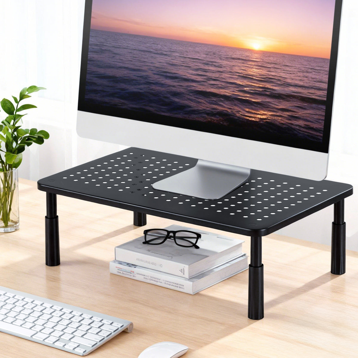 Artiss Monitor Stand Adjustable Riser For Computer Monitor And Laptop 3 Height Desk Organizer Black