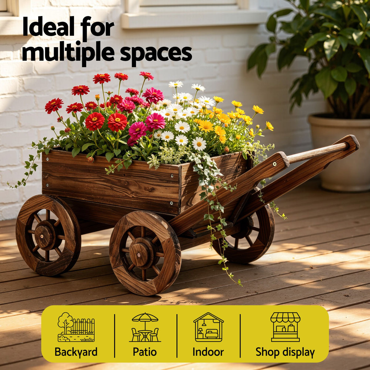 Gardeon Wooden Planter Cart Garden Decor Plant Stand Flower Fir Wood Wagon