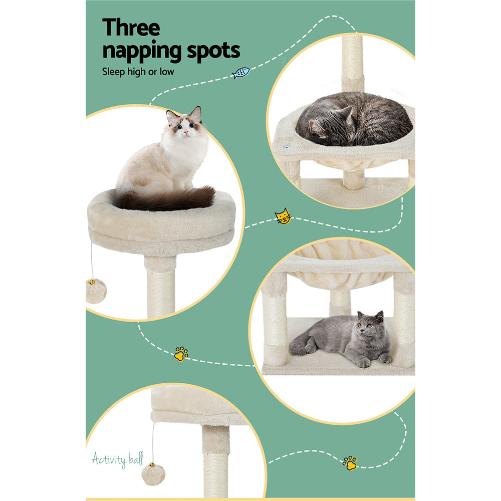 i.Pet Cat Tree 69cm, 3-Level Scratching Post with Bed and Hammock 6