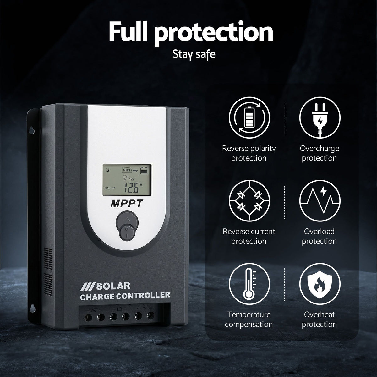 Giantz 50A MPPT Solar Charge Controller Auto 12V/24V Battery Regulator