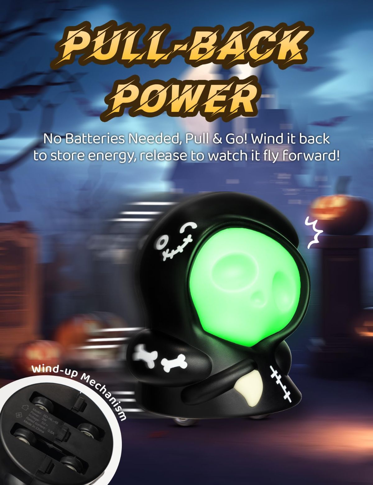 Grim Reaper Pull-Back Night Light, Rechargeable, Black 6