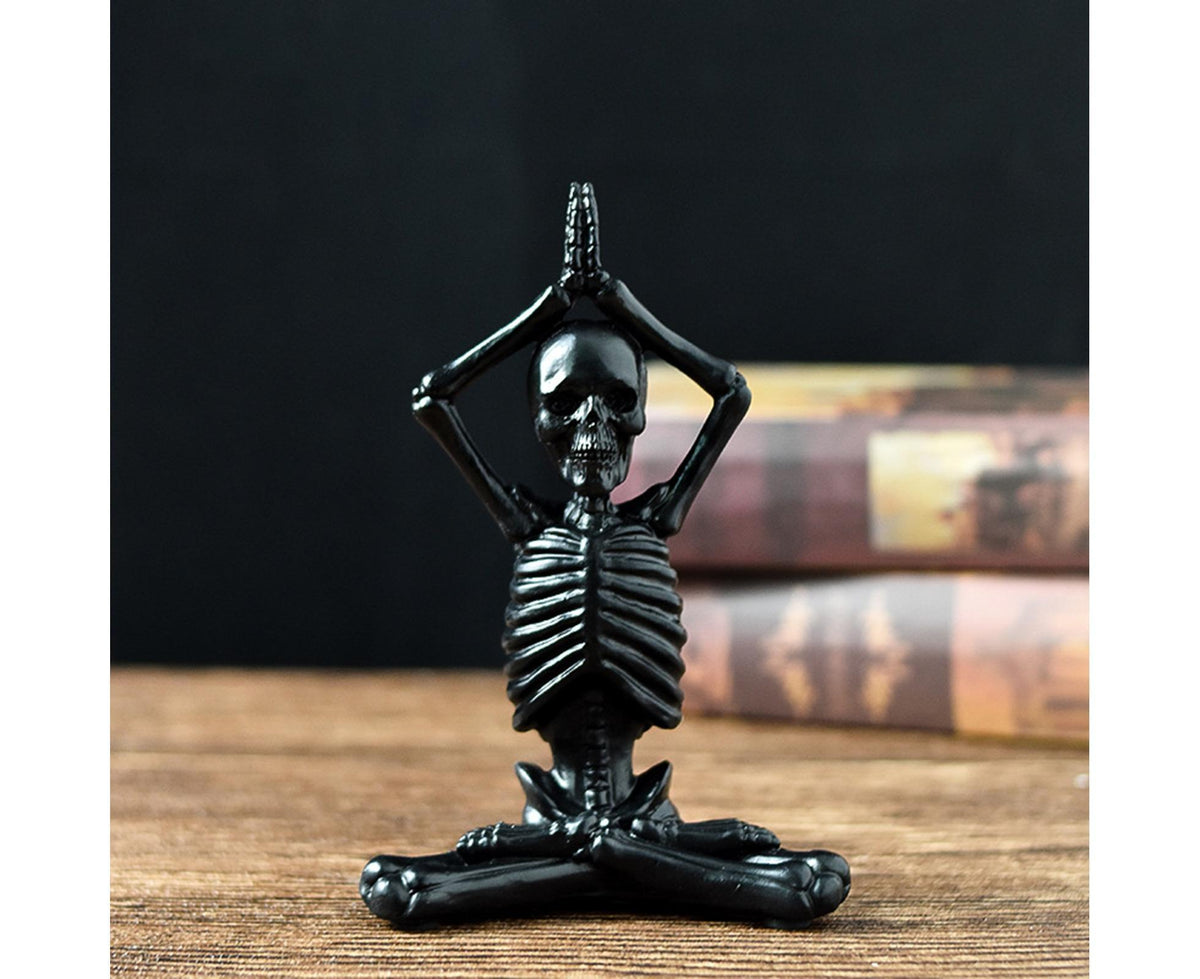 Halloween Yoga Skeleton Figurine, Black Resin 3