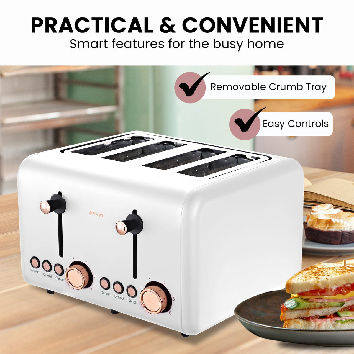 Pronti 4 Slice Toaster Rose Trim Collection