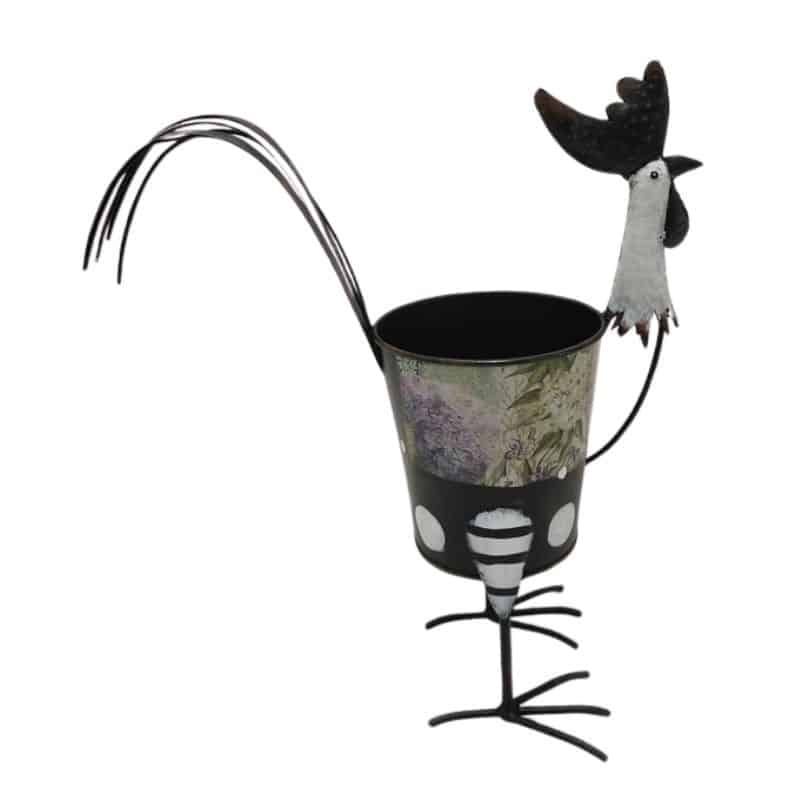 Black + White Chook w Design Planter 32cm