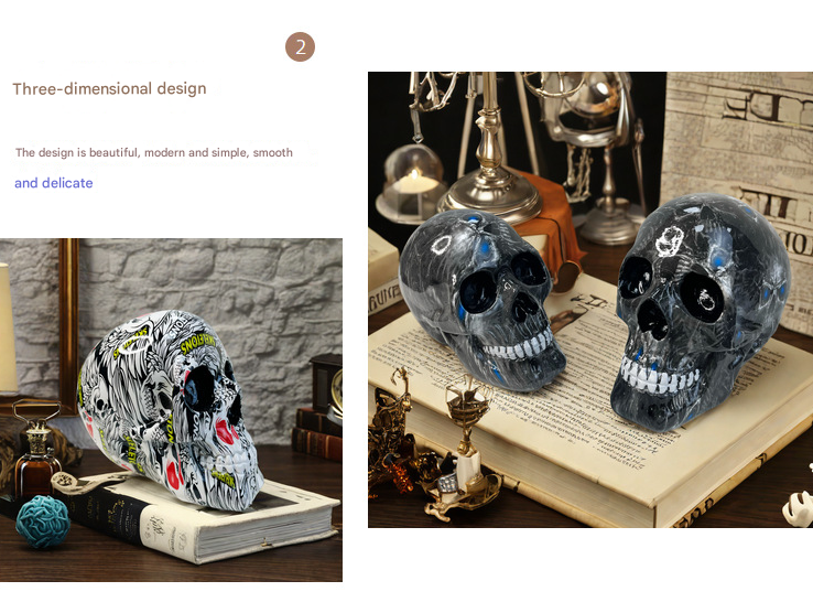 Floral Skull Statue, Small White, Day of the Dead Resin Figurine 3