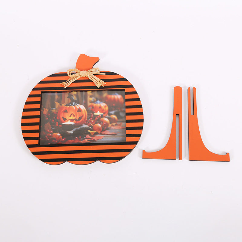 Halloween Pumpkin Photo Frame, Black & Orange Stripes 4