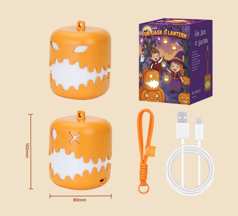 Dual-Sided Halloween Pumpkin Lantern, Pull-Cord LED Night Light 6