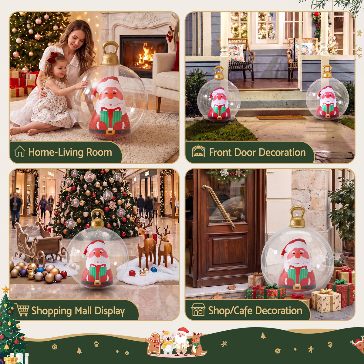 Jingle Jollys Christmas Inflatable Ball 60cm Santa Decoration Giant Bauble Clear