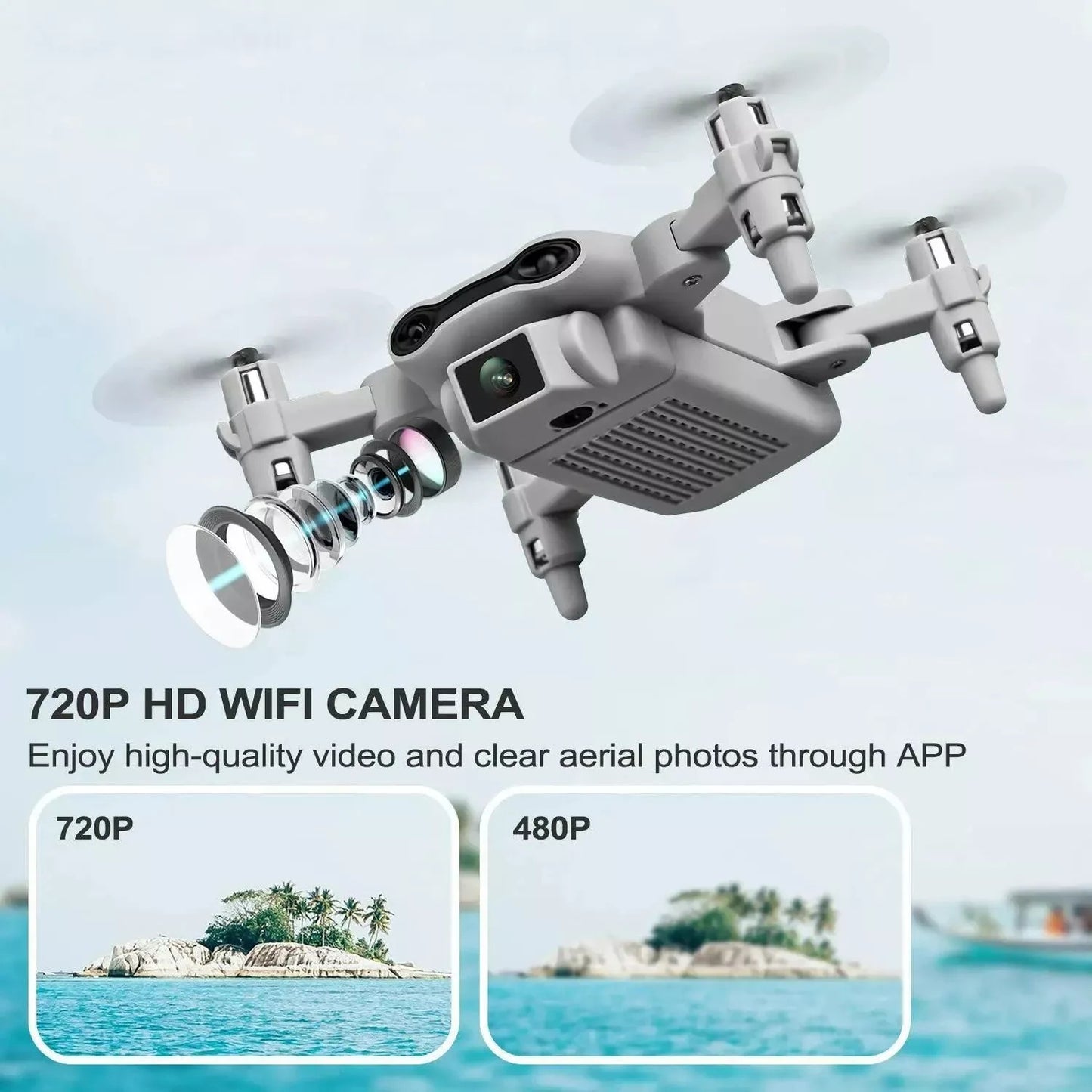 Mini Drone 720P HD FPV Camera, Foldable With Altitude Hold, Headless Mode