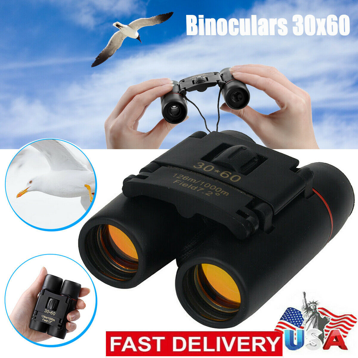 Binoculars 30x60 Zoom Travel Compact Folding Pocket Binoculars