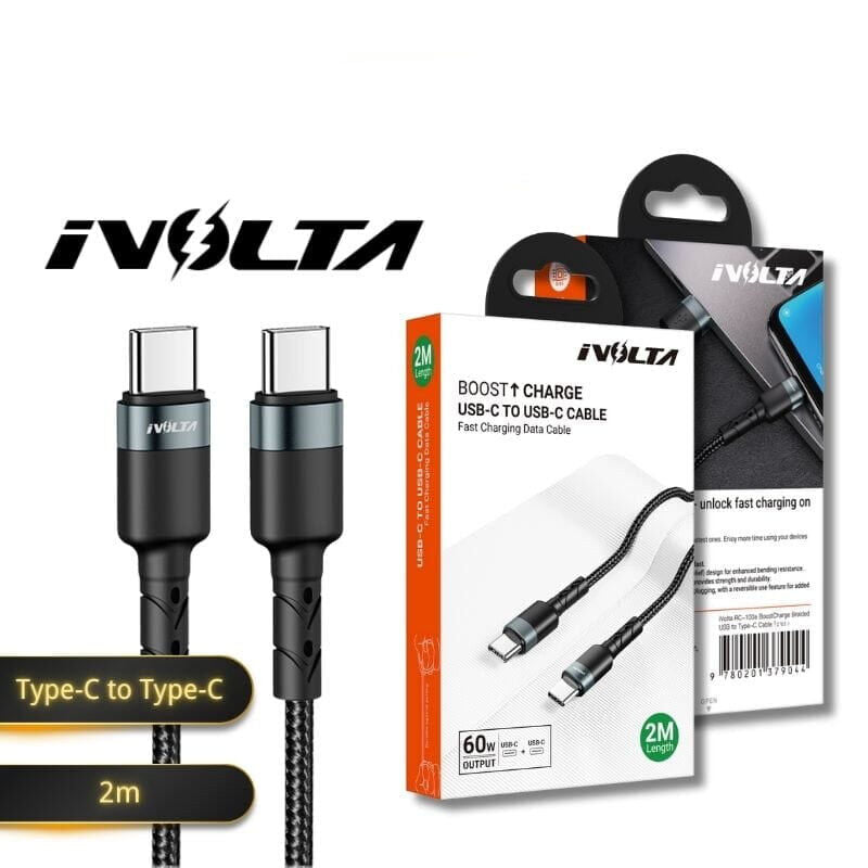 Bundle of 3x - iVolta [RC-103a] 60W BoostCharge 2m Braided Type-C to Type-C Cable