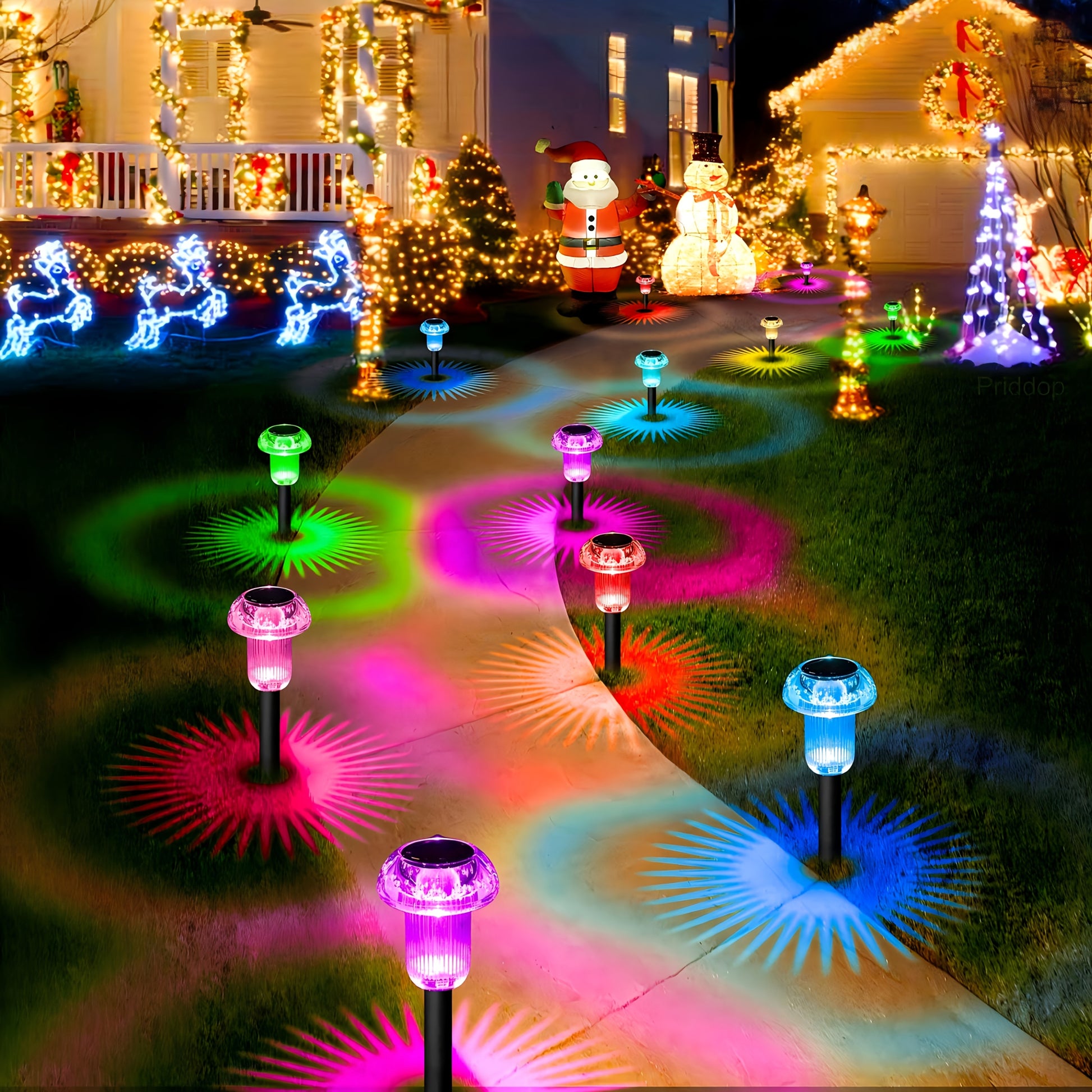 4Pcs Solar Pathway Lights Outdoor Vibrant LED Mushroom Garden Stake Lighting