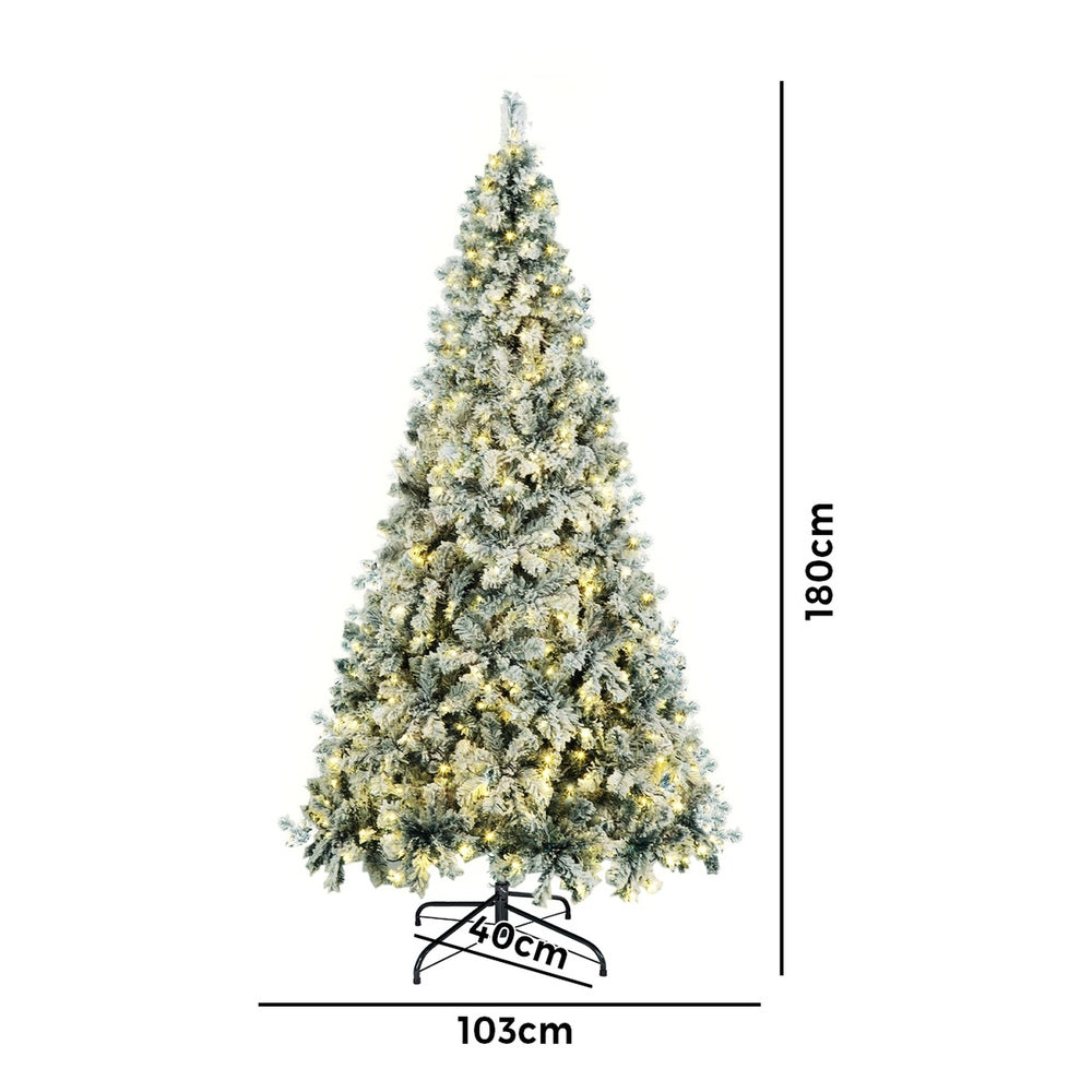 6FT Snow Flocked Green Christmas Tree with LED Lights
