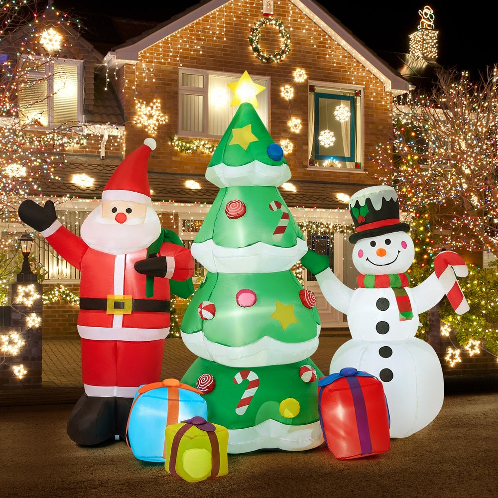 Christmas Santa Claus & Snowman Inflatable Set with LED Light