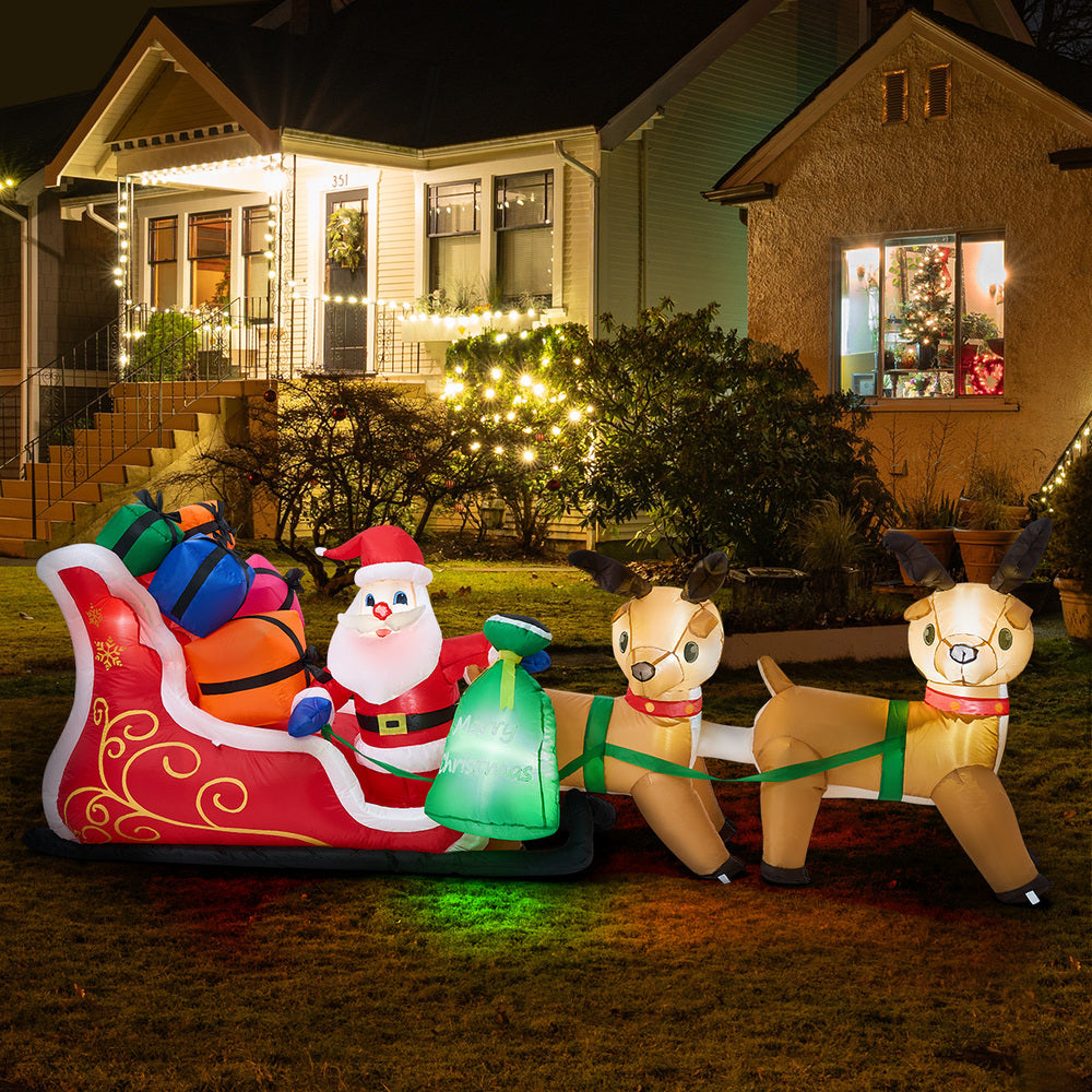 Christmas Inflatable Santa Claus Sleigh Reindeers with LED Light