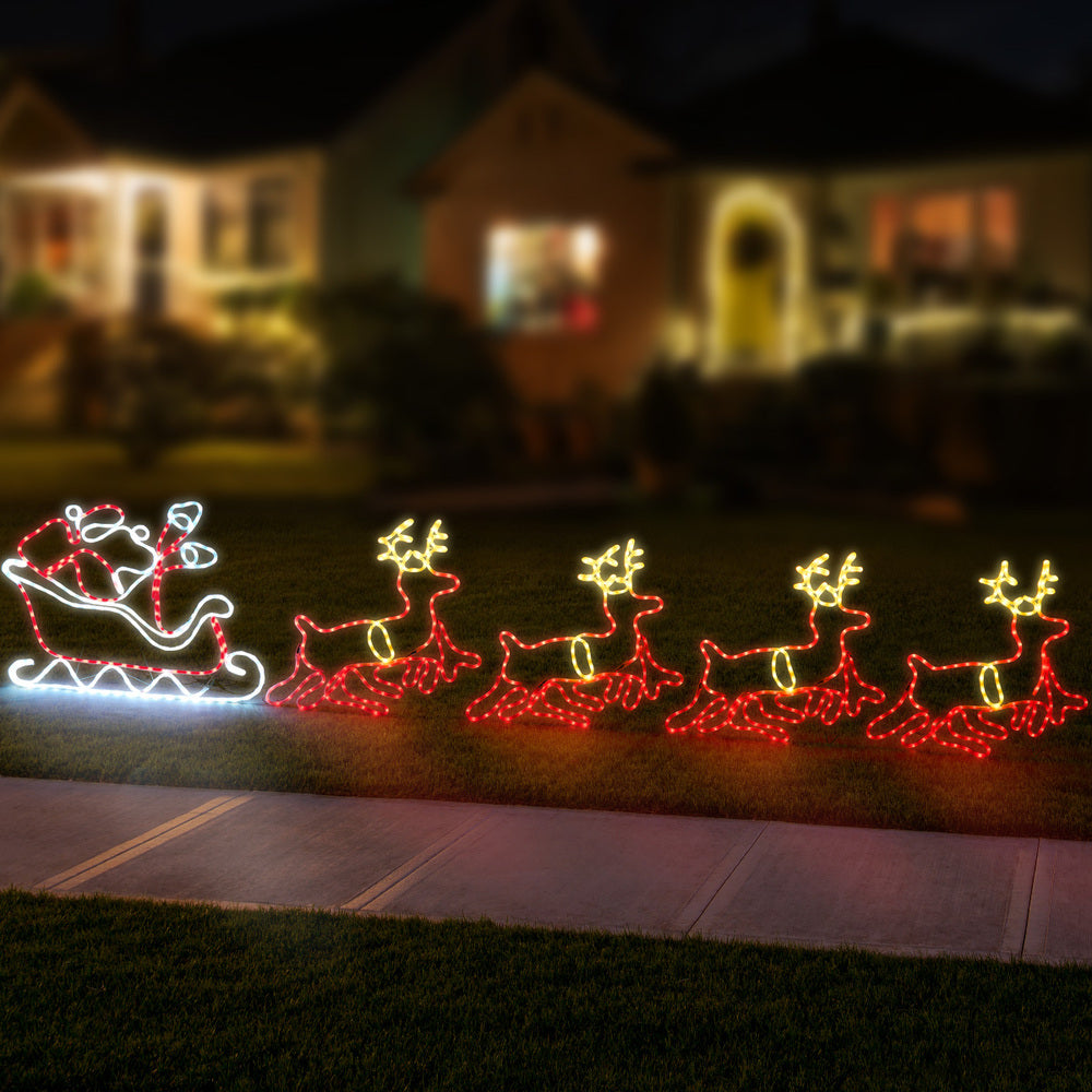 Christmas LED Motif Rope Lights Santa Riding Reindeer