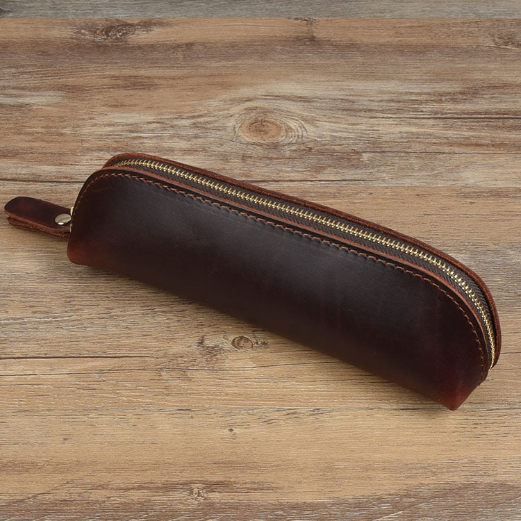 Vintage Leather Pencil Bag Zipper Pencil Pouch