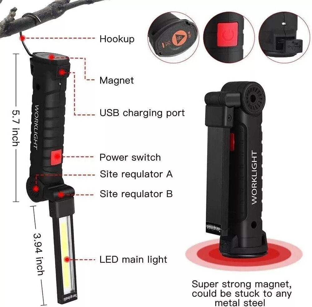 USB Rechargeable LED Work Light Torch Flashlight