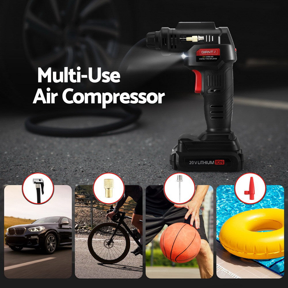 Giantz Cordless Tyre Inflator Portable Air Compressor Pump 20V 120PSI Digital
