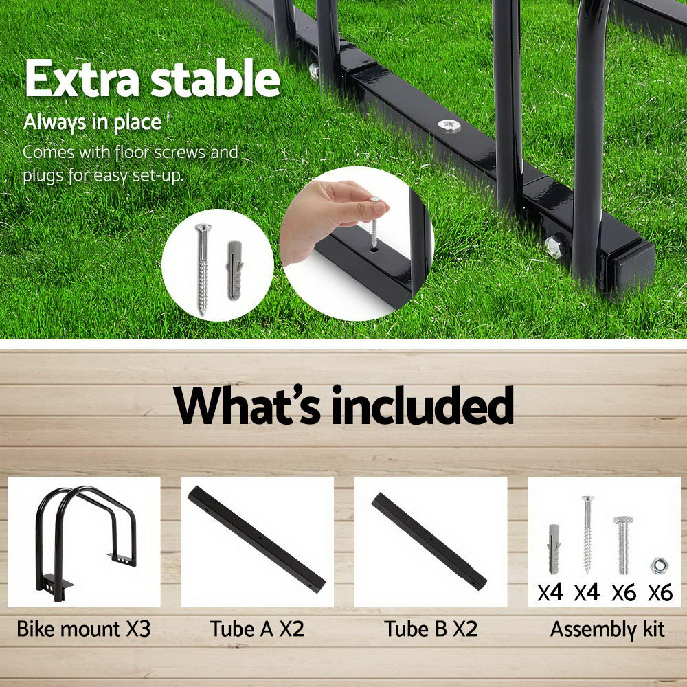 Weisshorn 3 Bike Stand Rack, Floor Parking Holder, Black 6