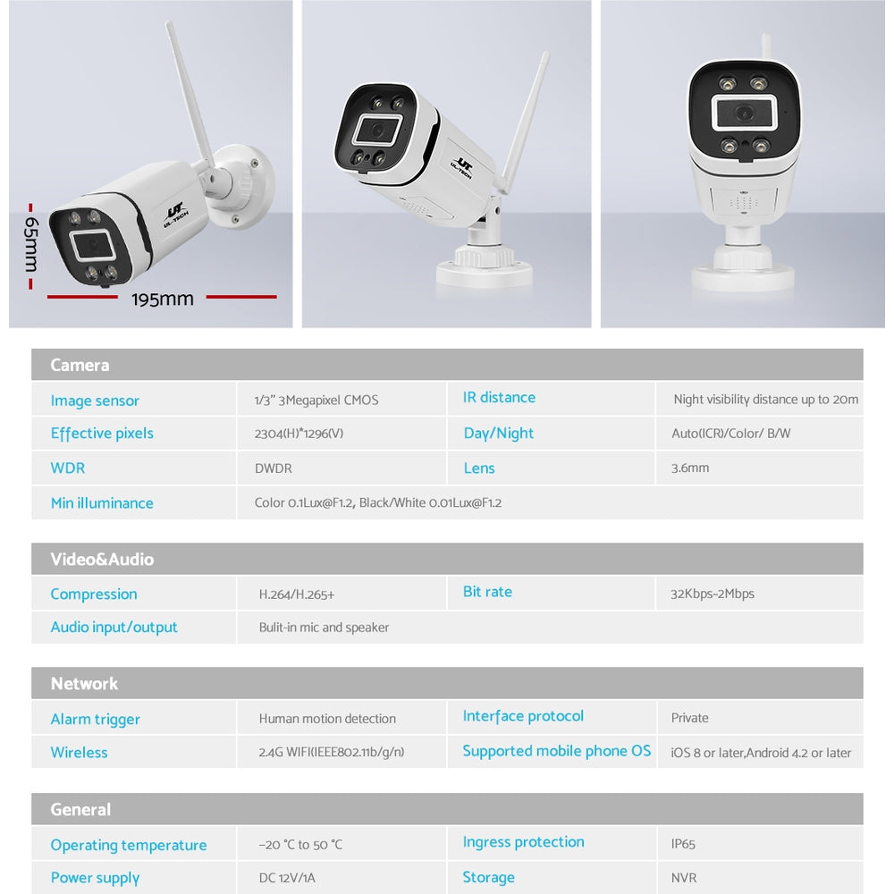 UL-tech Wireless 3MP Security Camera Kit, 2 Cameras