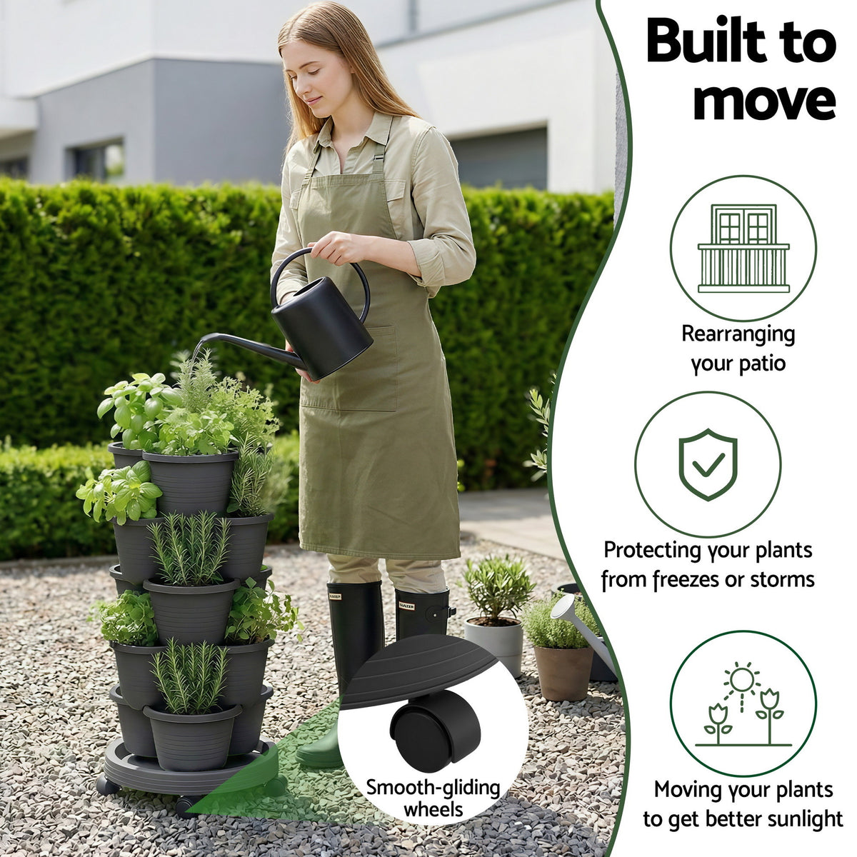 Green Fingers 5 Tier Vertical Garden Planter, Stackable Planters with Wheels