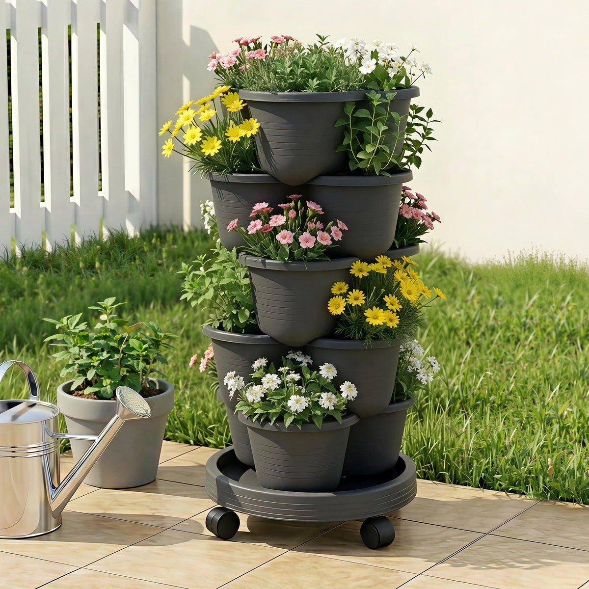 Green Fingers 5 Tier Vertical Garden Planter, Stackable Planters with Wheels