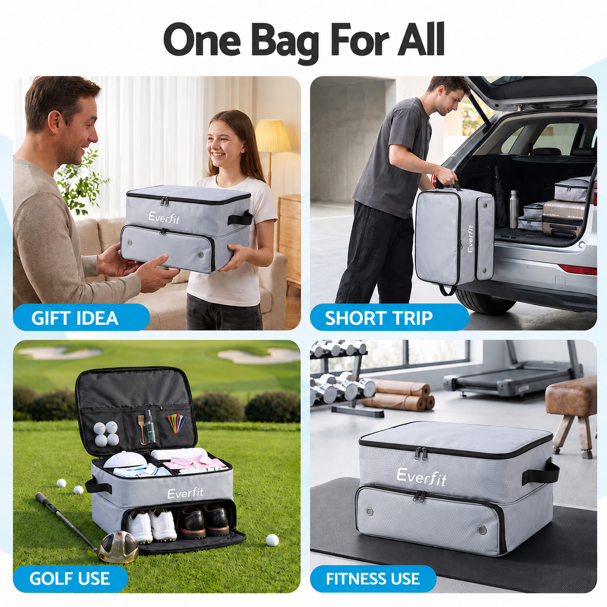 Everfit 2-Tier Car Boot Organiser Storage Bag Trunk Organiser with Ventilated Compartment Grey