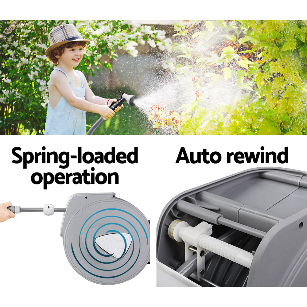 Green Fingers Water Hose Reel 10M Retractable Auto Rewind Garden Spray Gun