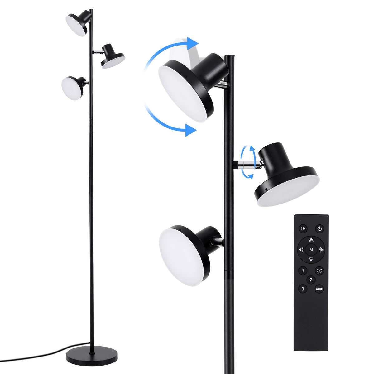 Artiss RGB Floor Lamp LED with 3 Swivel Lights Color Changing Remote Stepless