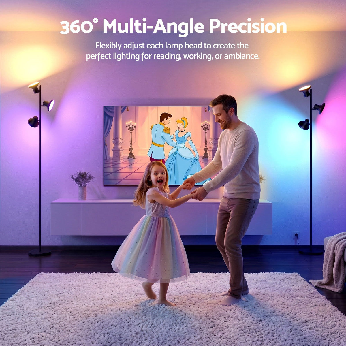 Artiss RGB Floor Lamp LED with 3 Swivel Lights Color Changing Remote Stepless