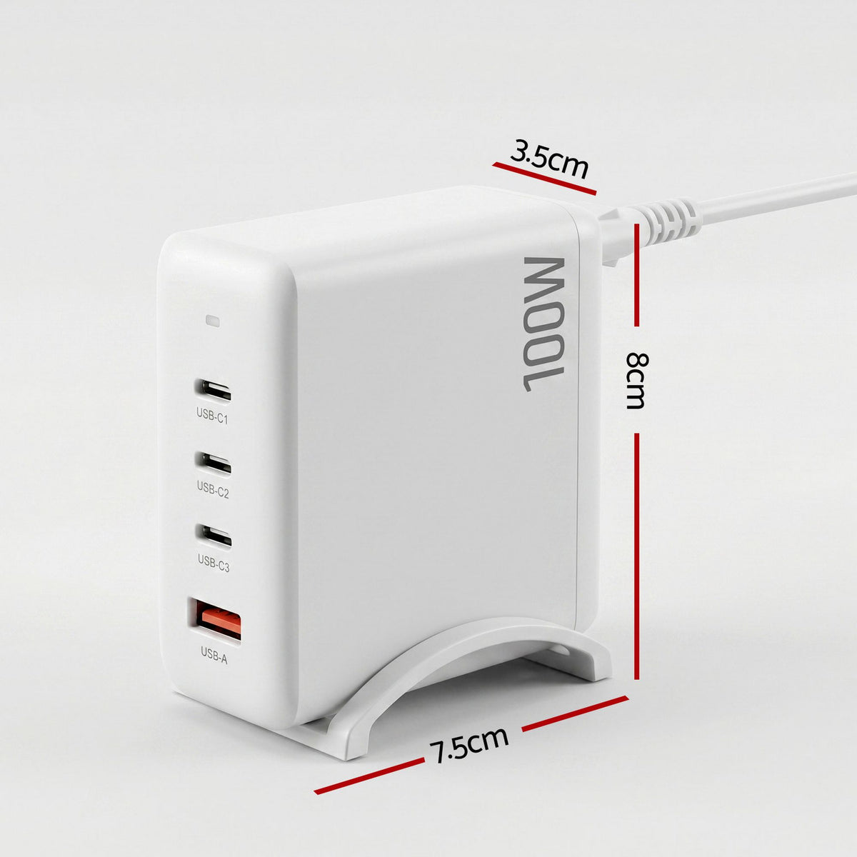 Devanti USB C Charger 100W Fast 4 Port GaN Desktop Station White