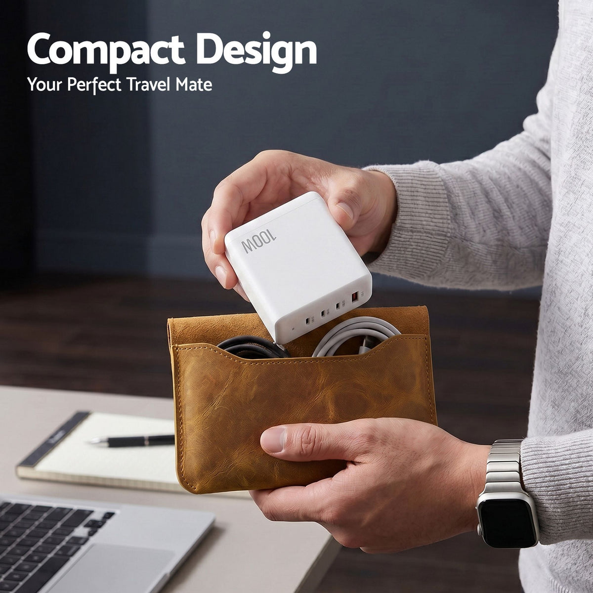 Devanti USB C Charger 100W Fast 4 Port GaN Desktop Station White
