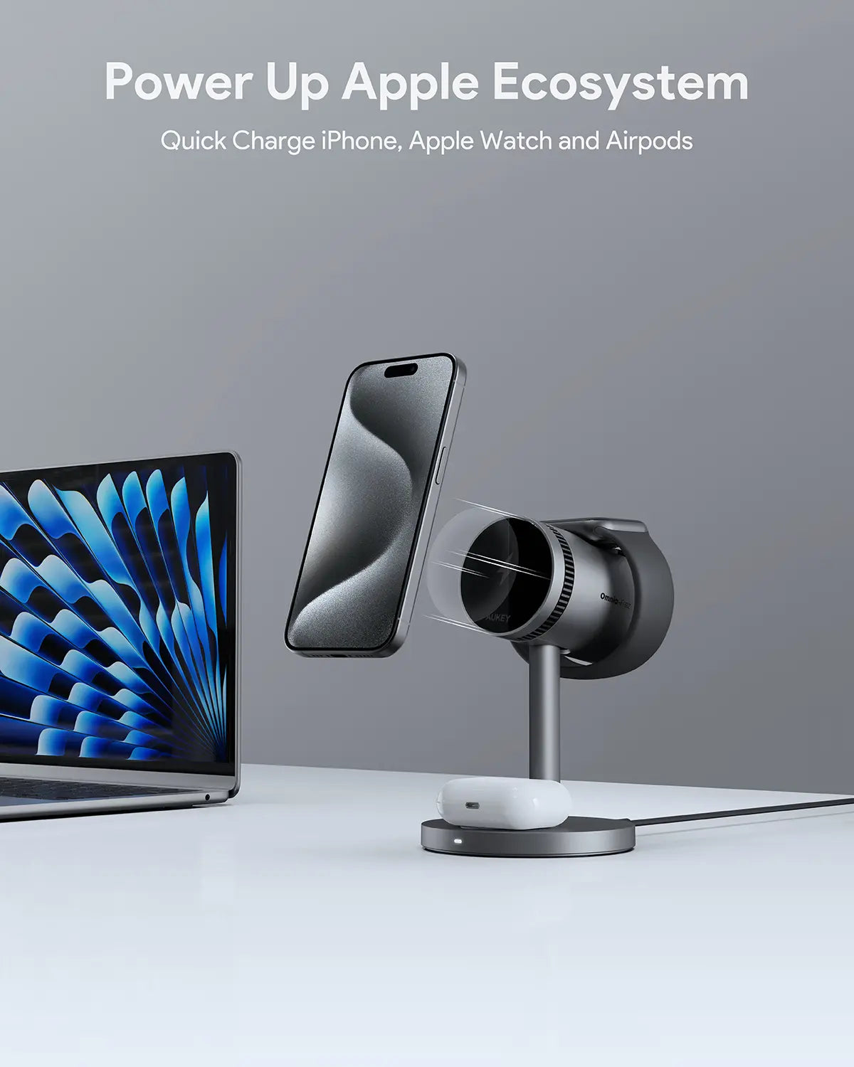 AUKEY MagFusion 3-in-1 Pro Qi2 15W Wireless Charging Station with Active Cooling for iPhone – LC-MC311A 3