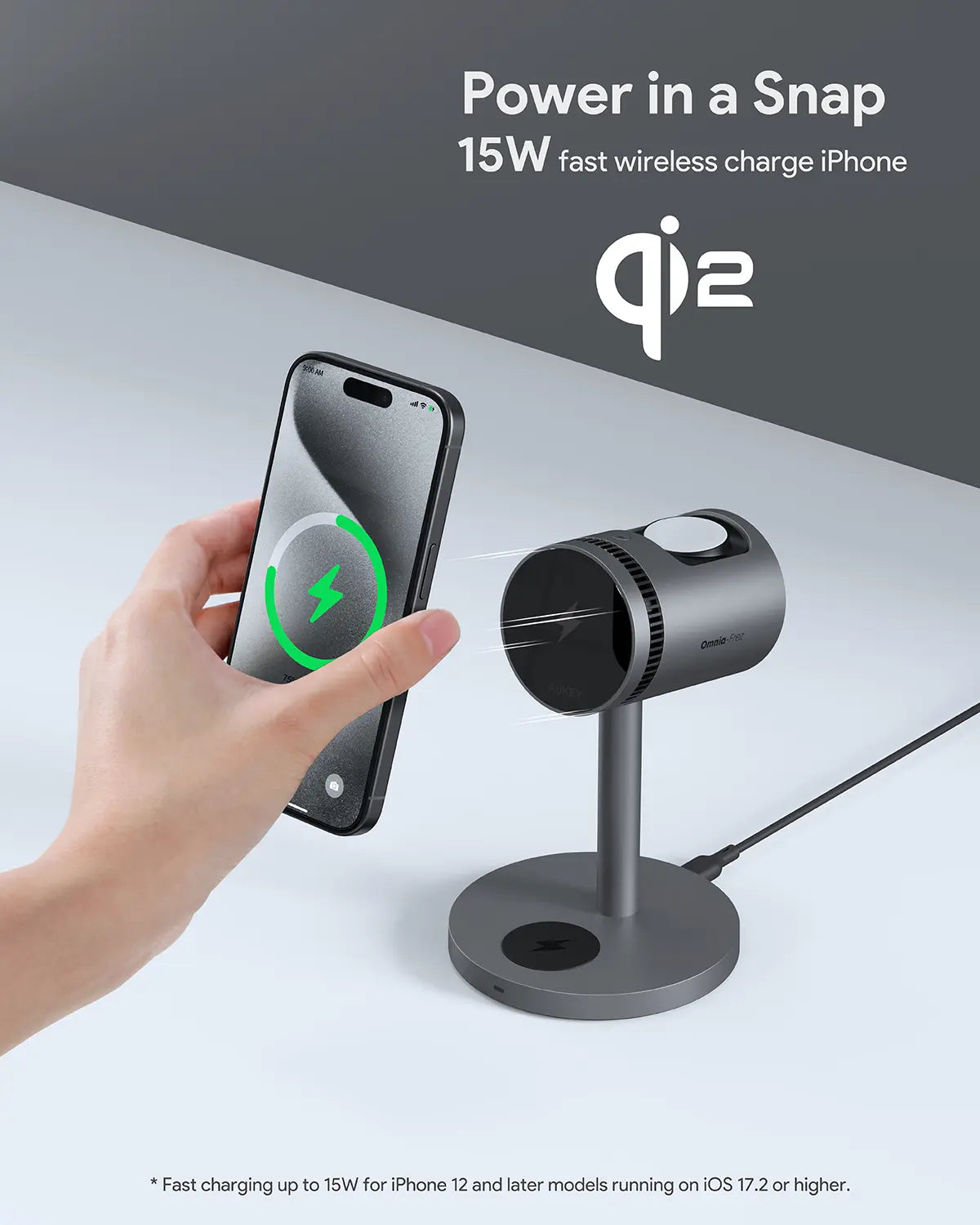 AUKEY MagFusion 3-in-1 Pro Qi2 15W Wireless Charging Station with Active Cooling for iPhone – LC-MC311A 5