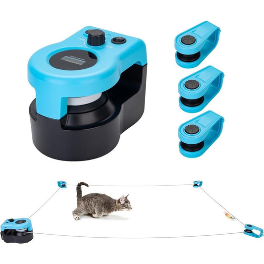 Interactive Electric Cat Teaser Toy with Remote Control, Feather Attachment, and Simulated Mouse Sounds for Indoor Play