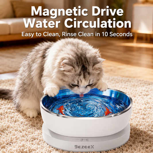 Automatic Pet Water Fountain with Magnetic Whisper-Quiet Pump and Stainless Steel Tray, Circulating Fresh Water