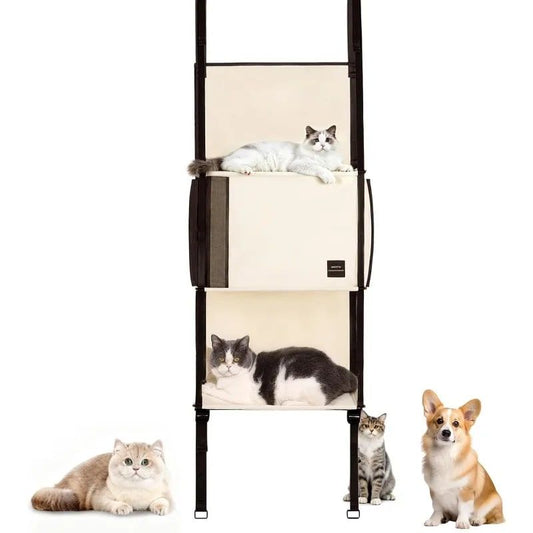 Space-Saving Over-the-Door Cat Hammock with Three Cozy Tiers, Breathable Mesh Lounges