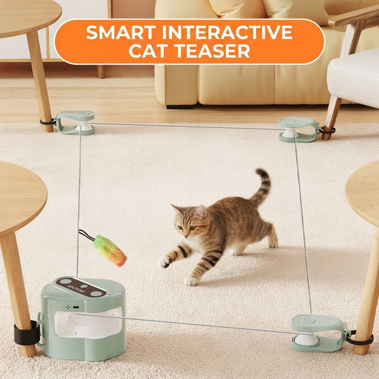 Interactive Rolling Cat Toy with Feather Wand Attachment - Auto-Moving Self-Play Ball for Indoor Cats