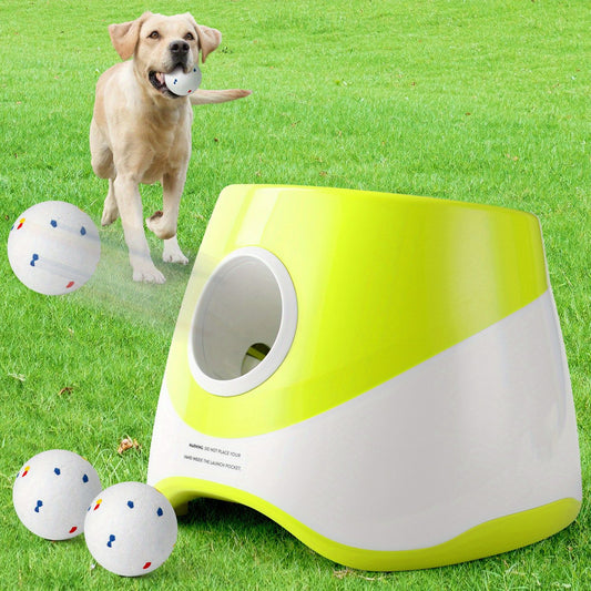 Automatic Dog Tennis Ball Launcher for Indoor & Outdoor Play, Adjustable 3-Speed Thrower with 3 Durable Chew Balls