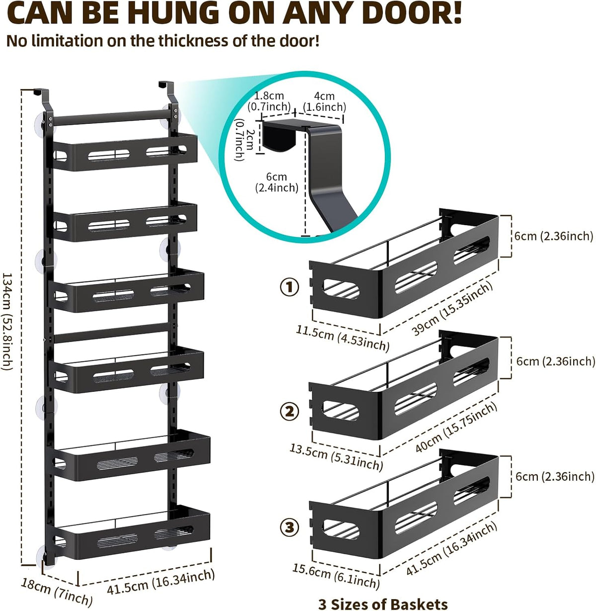 CARLA HOME 6 Tier Over the Door Organizer with Adjustable Metal Pantry Storage Rack and Hanging Baskets for Kitchen and Bathroom 2