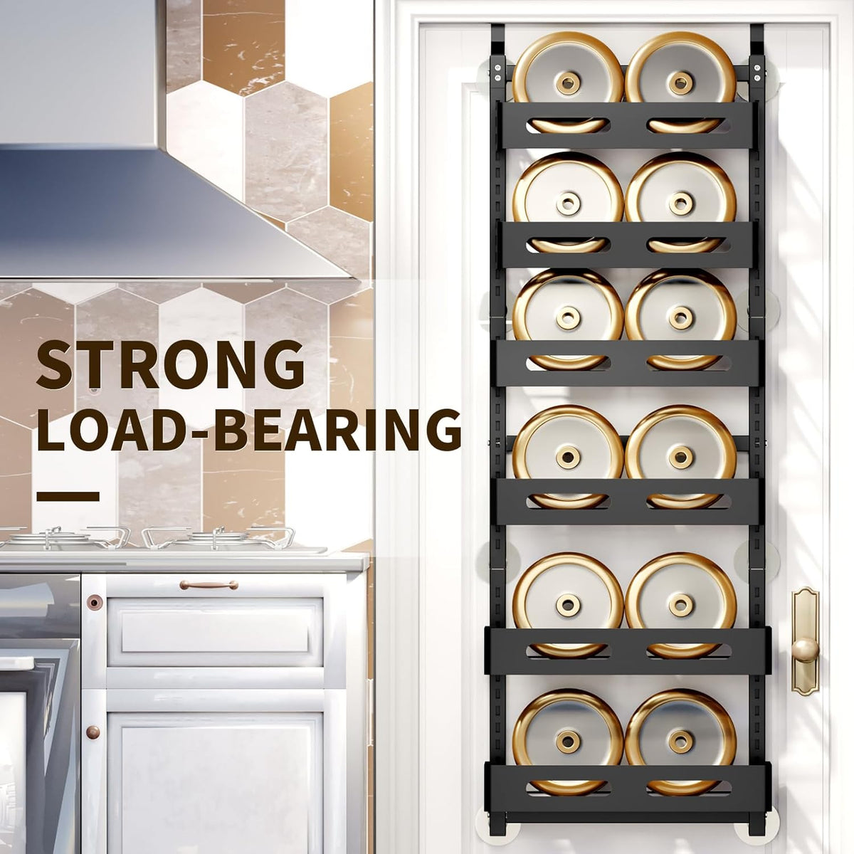 CARLA HOME 6 Tier Over the Door Organizer with Adjustable Metal Pantry Storage Rack and Hanging Baskets for Kitchen and Bathroom 3