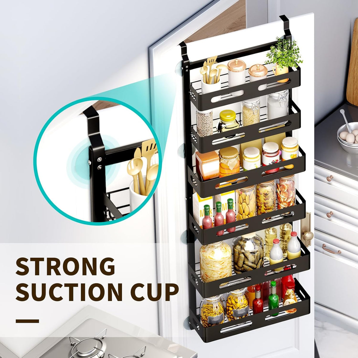 CARLA HOME 6 Tier Over the Door Organizer with Adjustable Metal Pantry Storage Rack and Hanging Baskets for Kitchen and Bathroom 4