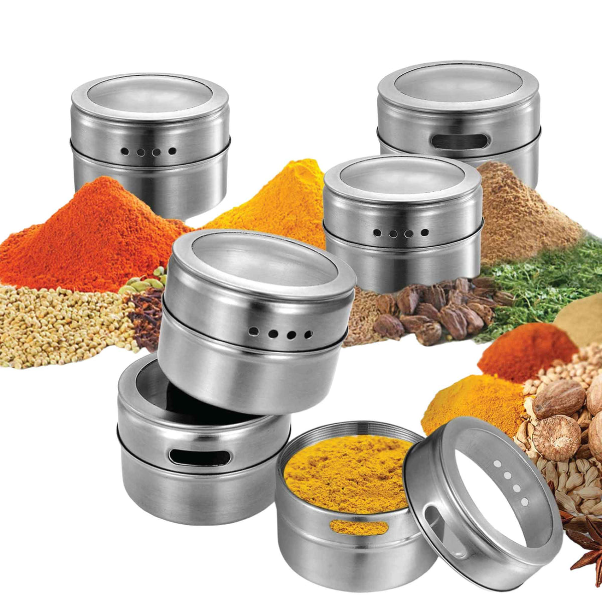Kitchee 150g Magnetic Spice Jar Stainless Steel Tin - Herb Seasoning Storage