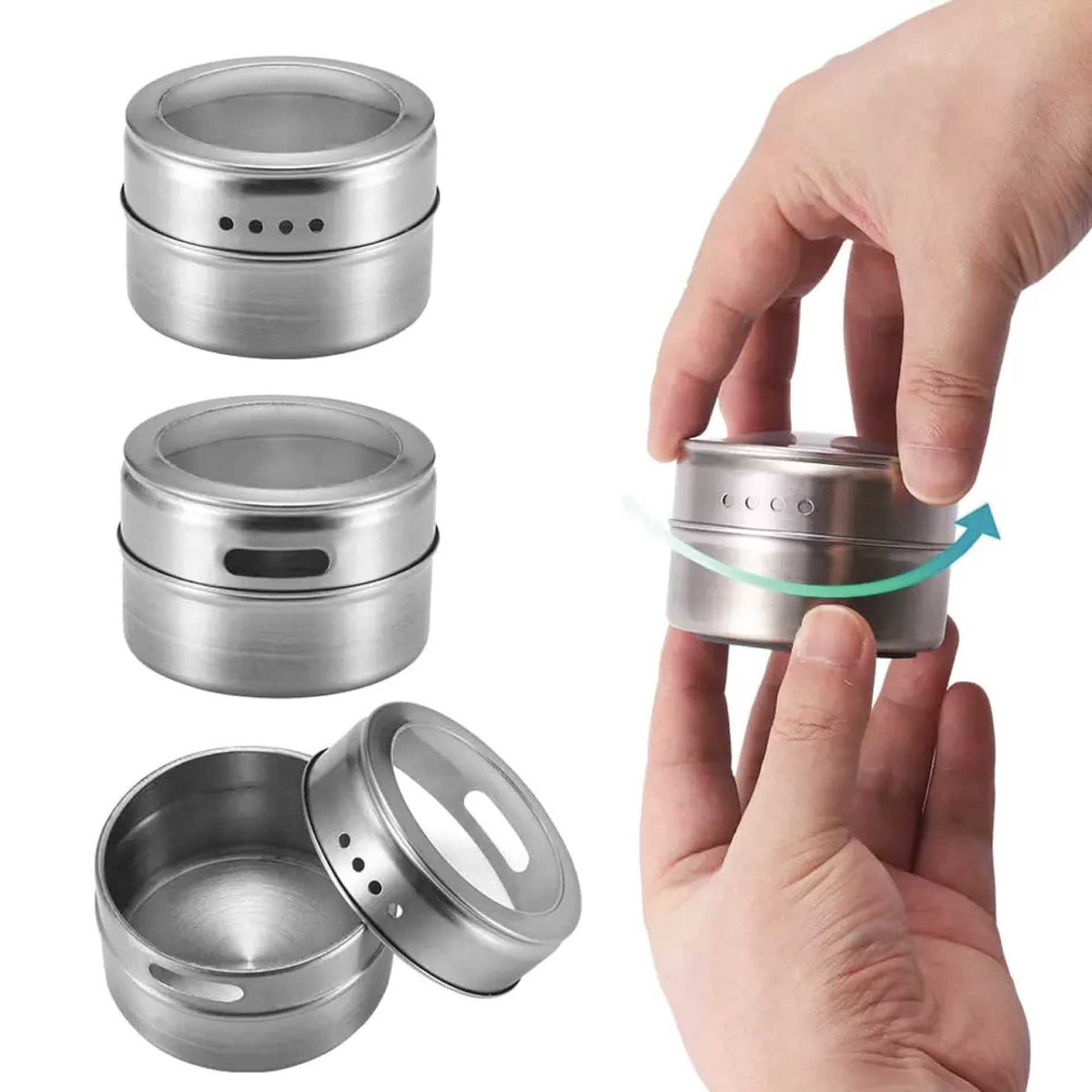 Kitchee 150g Magnetic Spice Jar Stainless Steel Tin - Herb Seasoning Storage