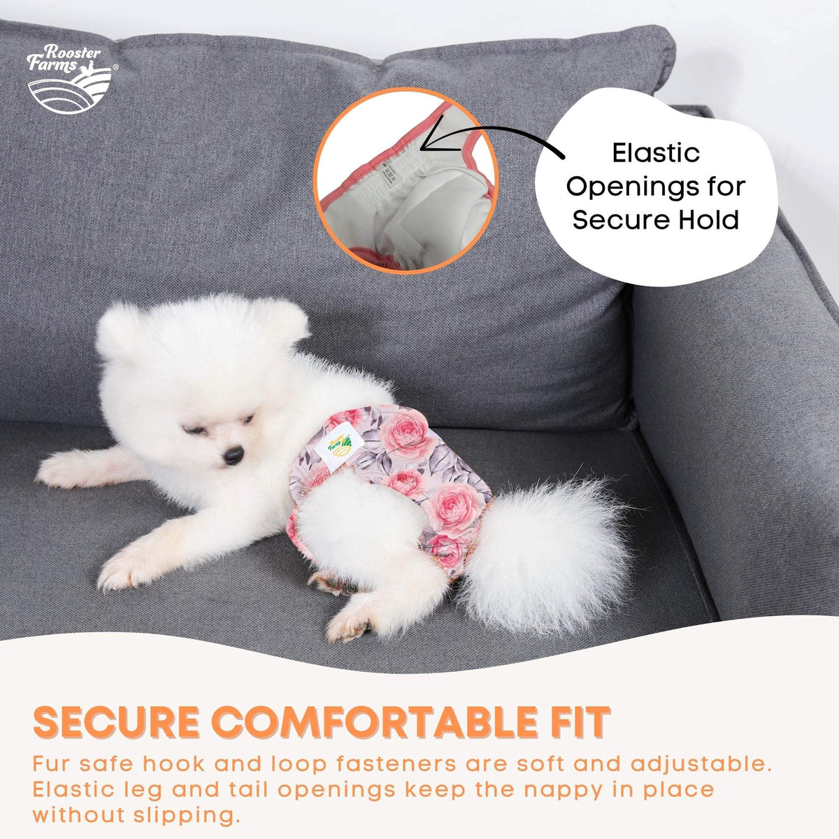 Rooster Farms Female Dog Nappies XSmall 3-Pack, Washable