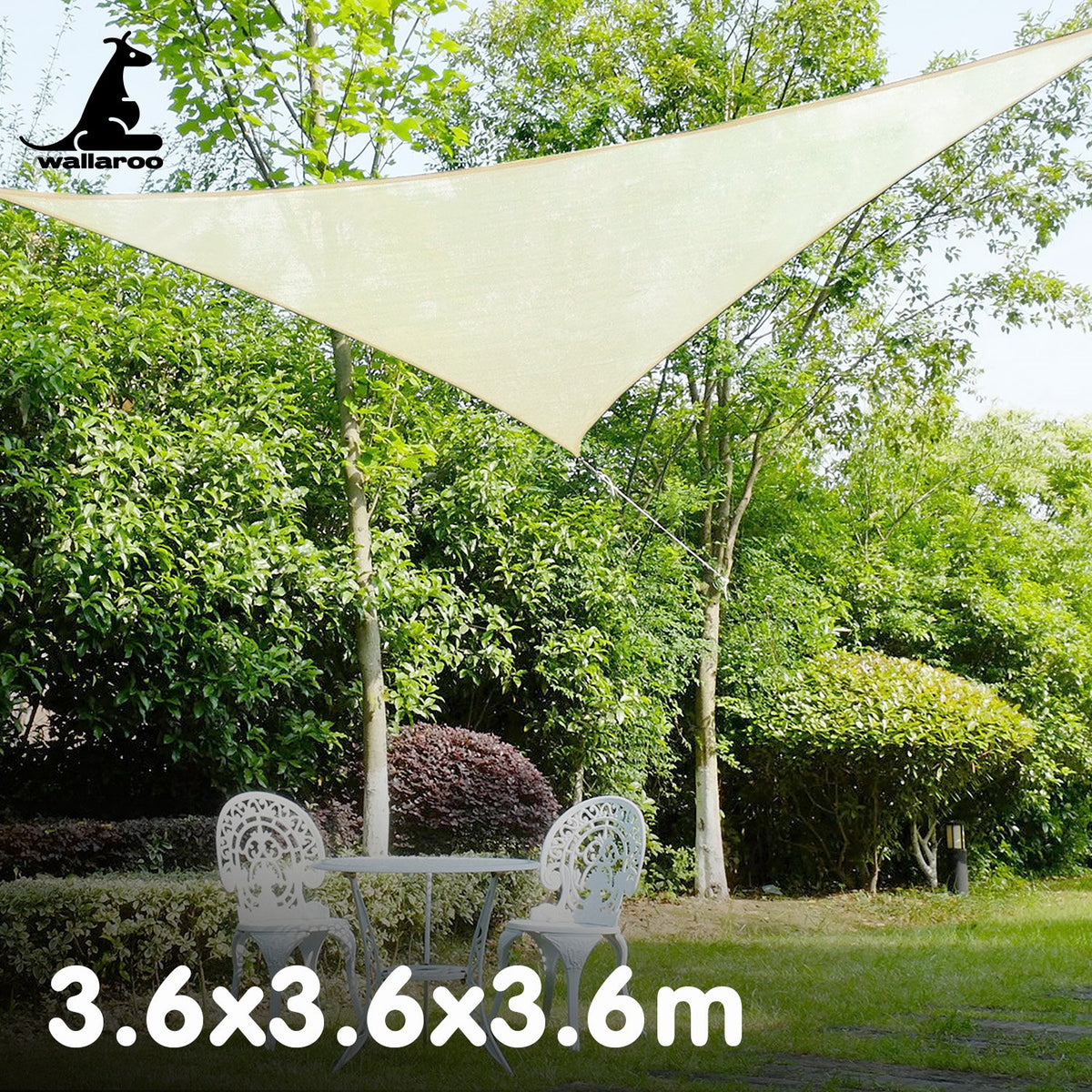 Wallaroo Waterproof 160GSM Outdoor Sun Shade Sail Canopy 3.6m Triangle