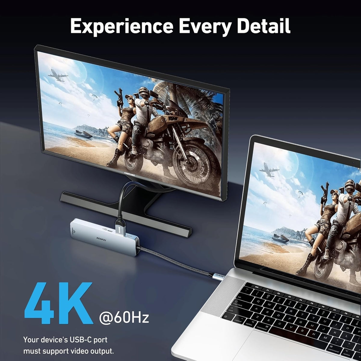 BENFEI 6-in-1 USB C Hub HDMI 4K, 3x USB 3.0, SD/TF Card Reader, 60W PD