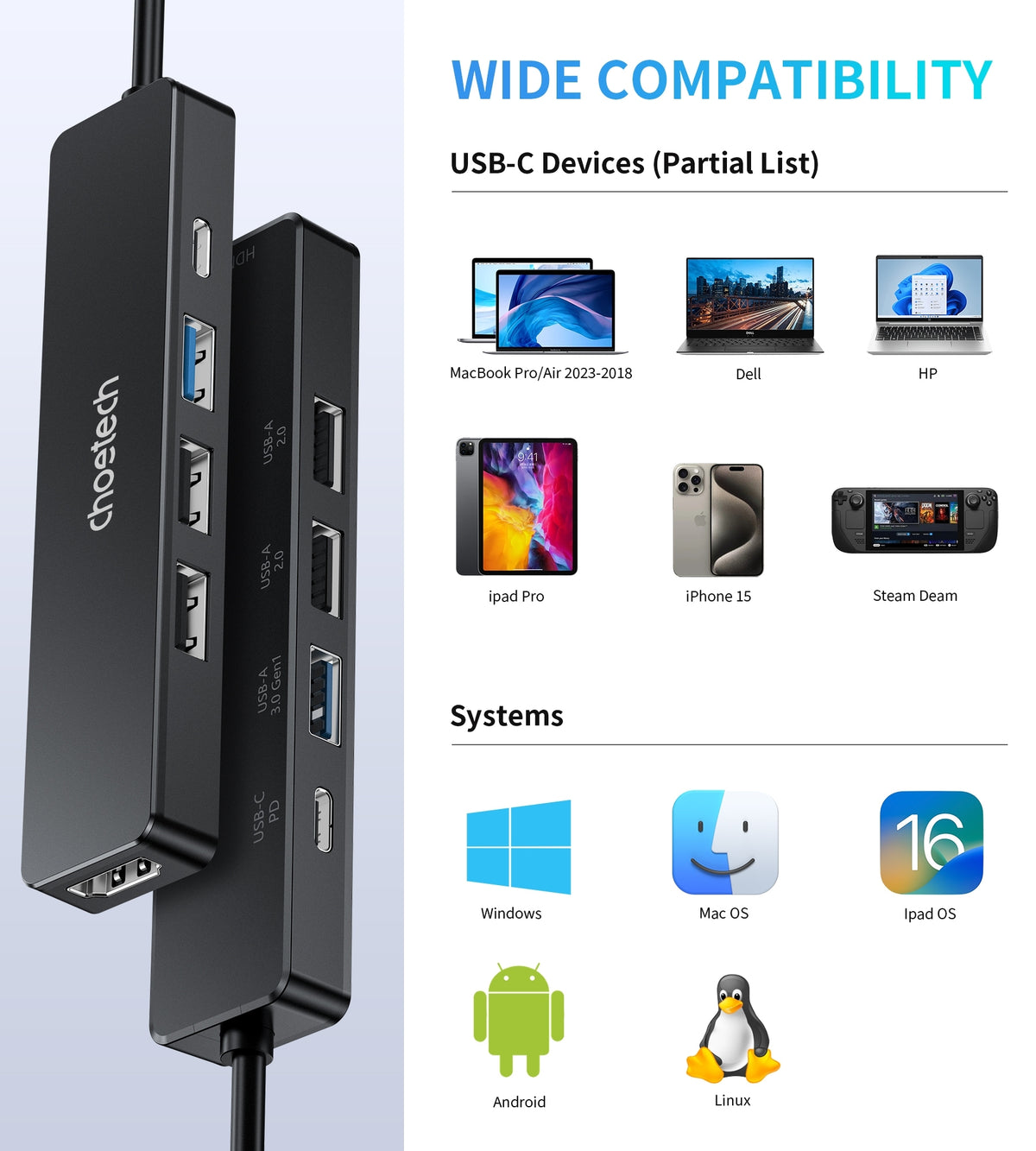CHOETECH 5-in-1 USB-C Hub (HUB-M80)